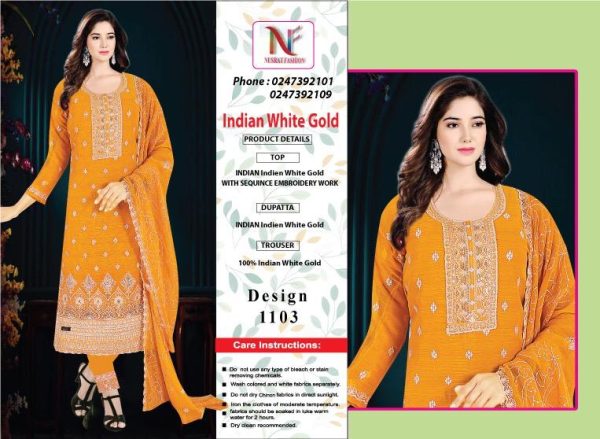 Indian white gold - sequence embroidery work (yellow) - Image 2